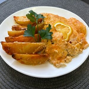 Рыба по-гречески с картоф по- деревенски