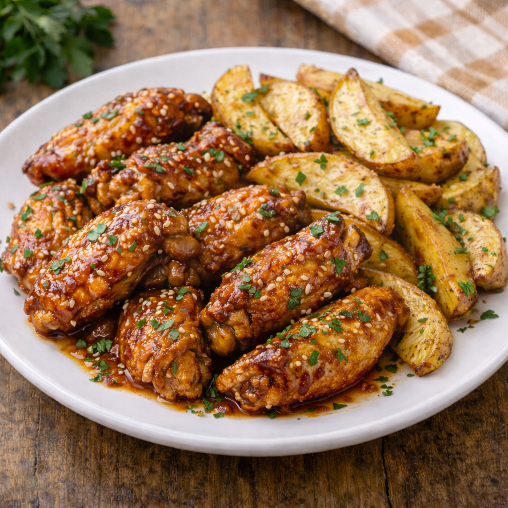 Куриные крылья с картофелем по-деревенски