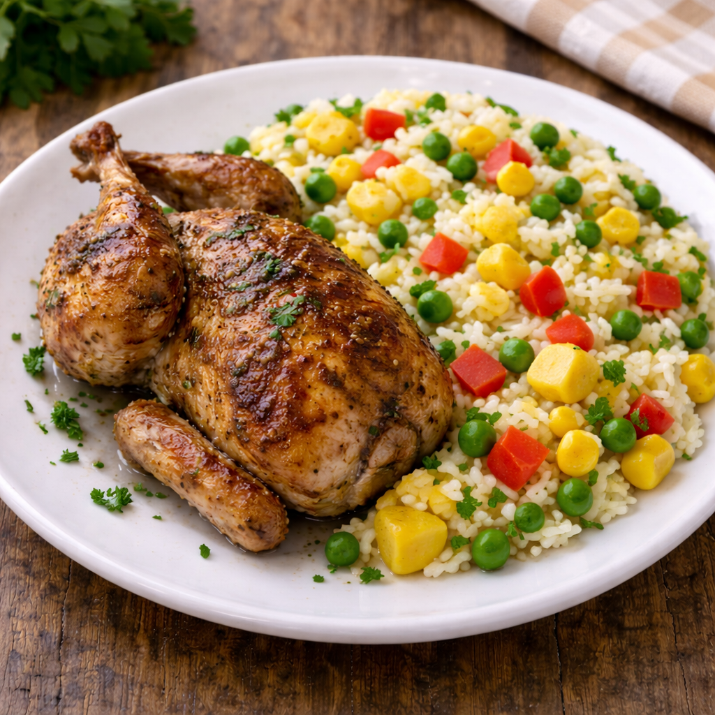 Перепел с гарниром гавайская смесь