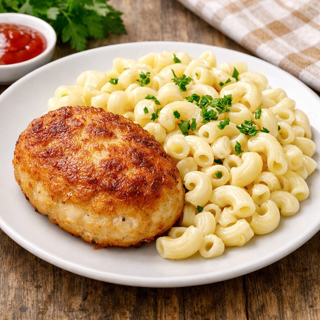 Котлета куриная Пышка с макаронами